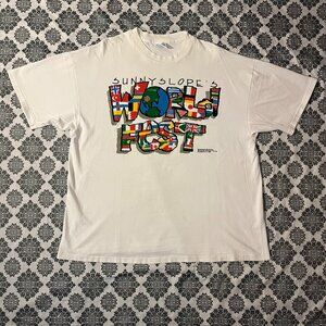 Vintage 90s Sunnyslope’s World Fest Single Stitched White Graphic T-shirt Sz XXL